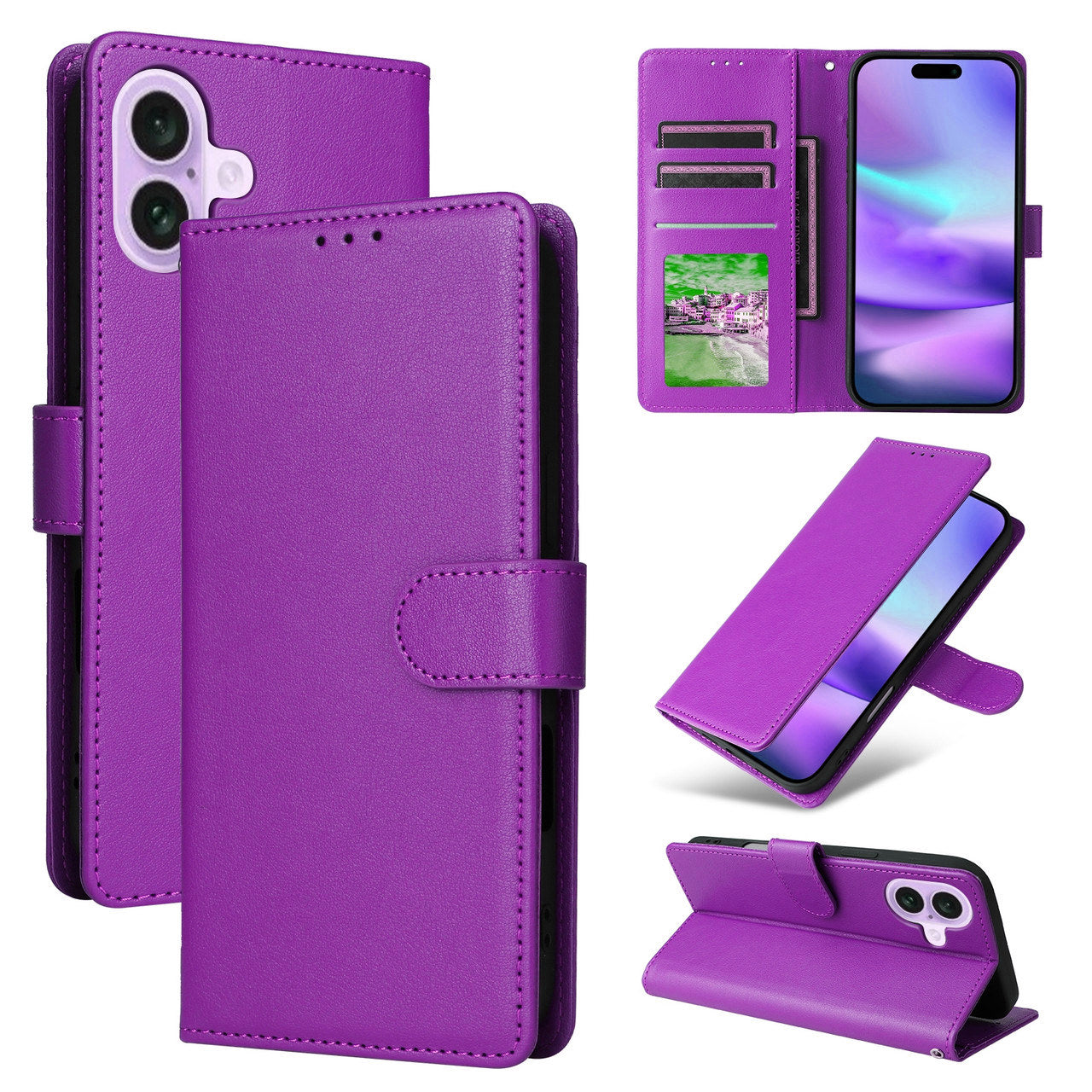Étui portefeuille en cuir pour iPhone 16 Étui portefeuille en cuir pour iPhone 16